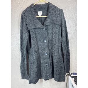 St Johns Bay Cardigan Sweater Shawl Collar Chunky Cable Knit Classic Size Medium